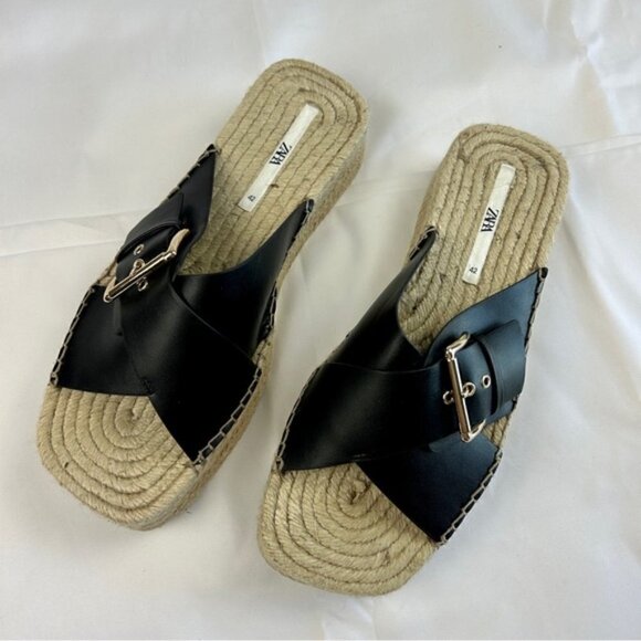 Zara black jute raffia wedge platform sandals - Picture 4 of 6